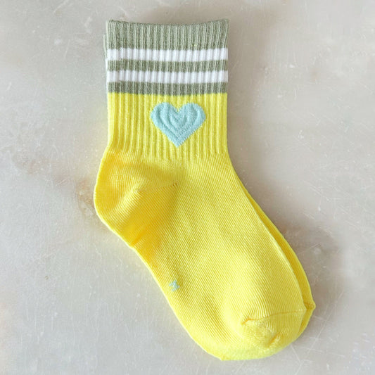 Striped Colour Block Heart Socks - Lemon Lime