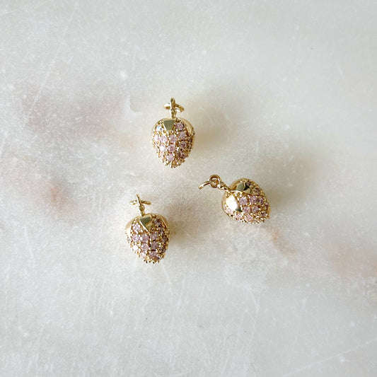 Pave Strawberry Charm - Gold