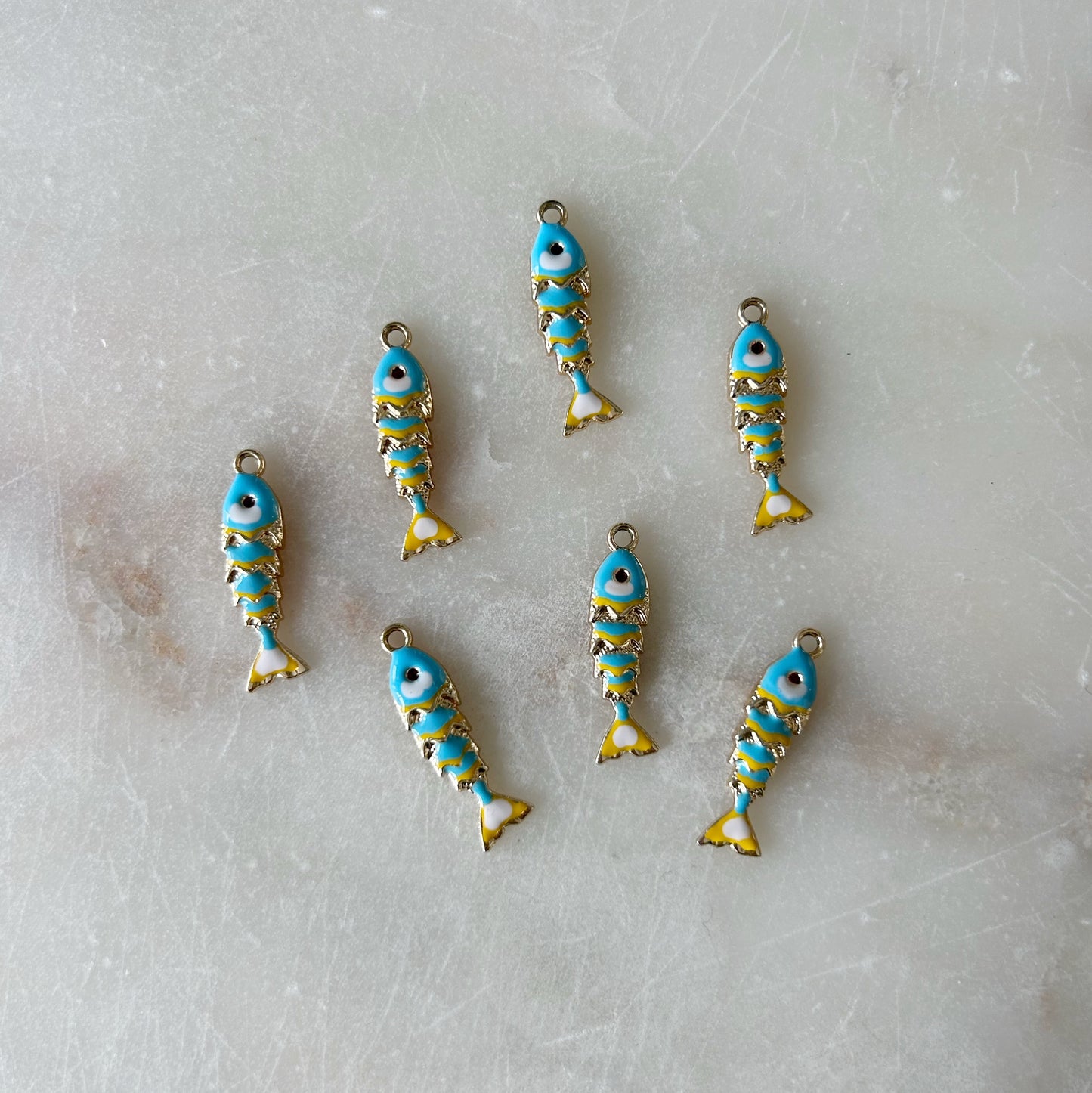 Blue Fish Charm - Gold