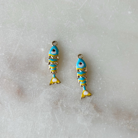 Blue Fish Charm - Gold