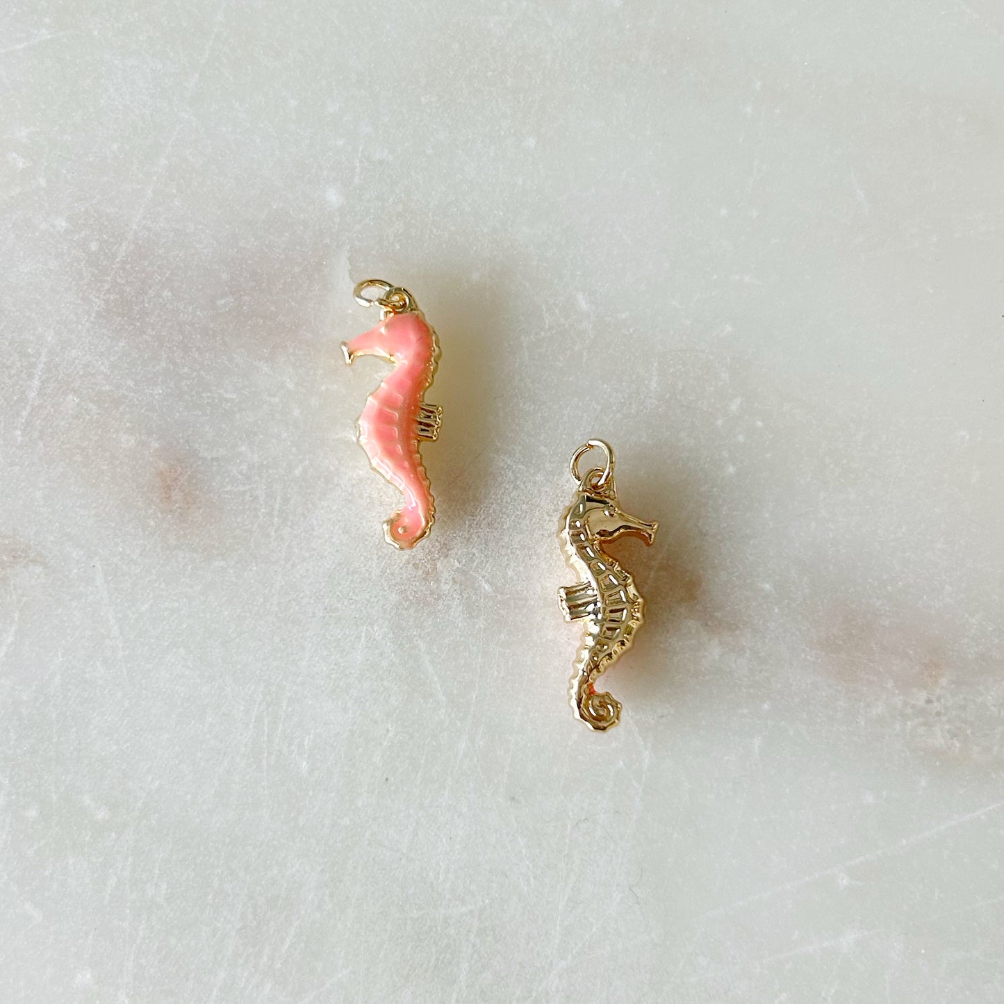 Coral Seahorse Charm - Gold