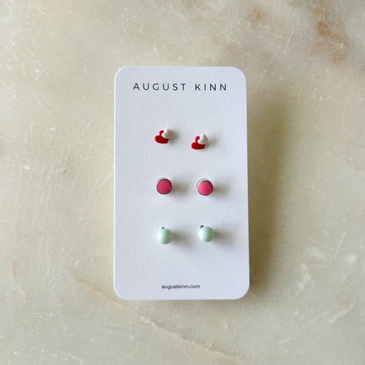 Stud Earrings 3 pack - Red Hearts