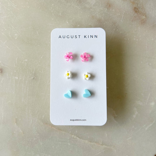 Stud Earrings 3 pack - Blue Hearts