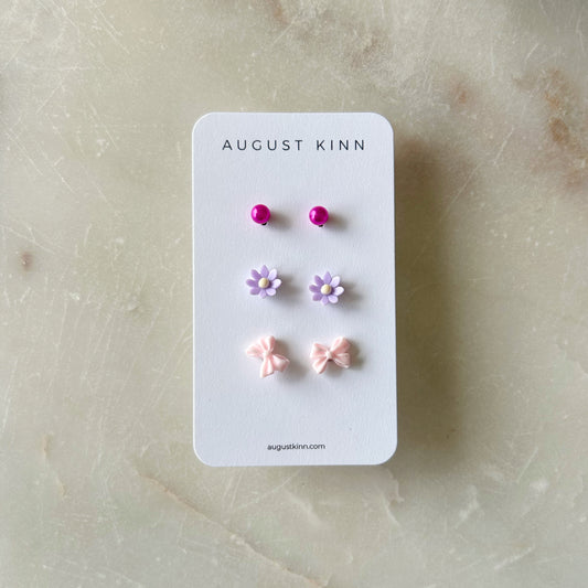 Stud Earrings 3 pack - Pink Bows