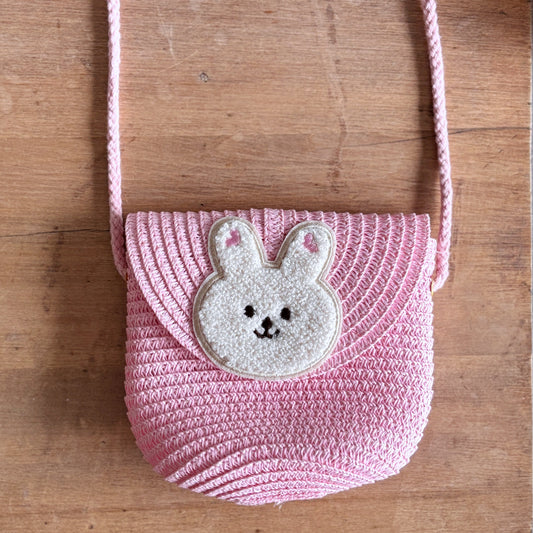 Straw Crossbody Bunny Bag - Pink