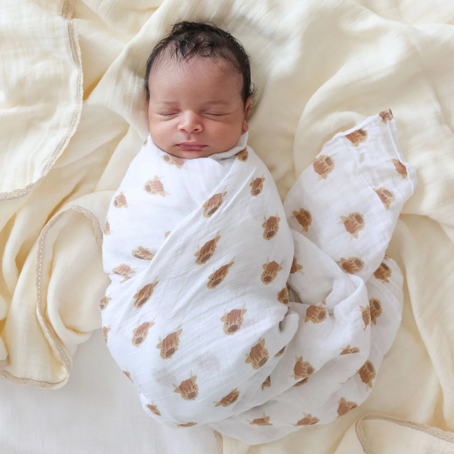Cotton Muslin Swaddle - Highland Cow