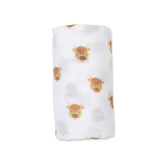 Cotton Muslin Swaddle - Highland Cow