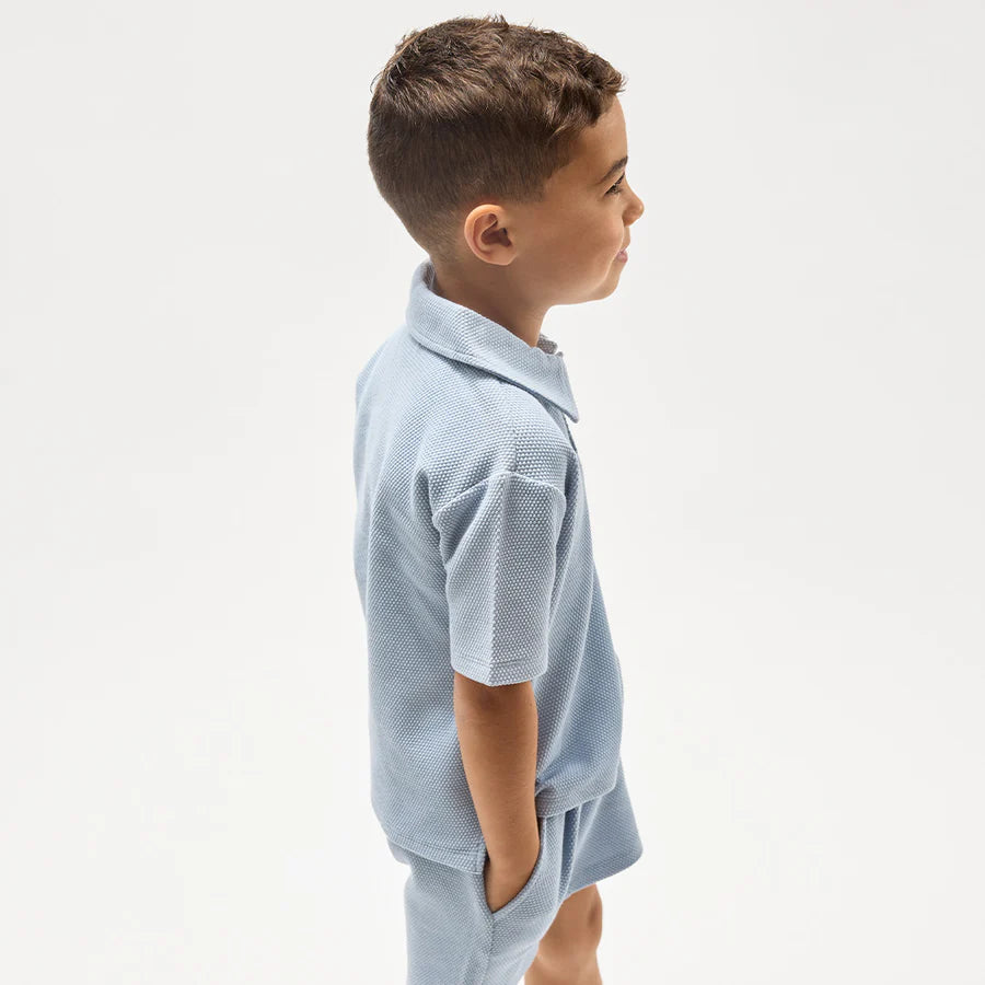 Knit Shirt and Short Set - Dusty Blue