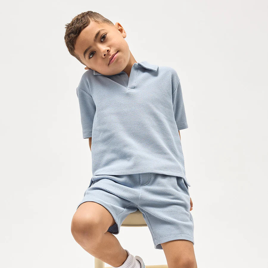 Knit Shirt and Short Set - Dusty Blue