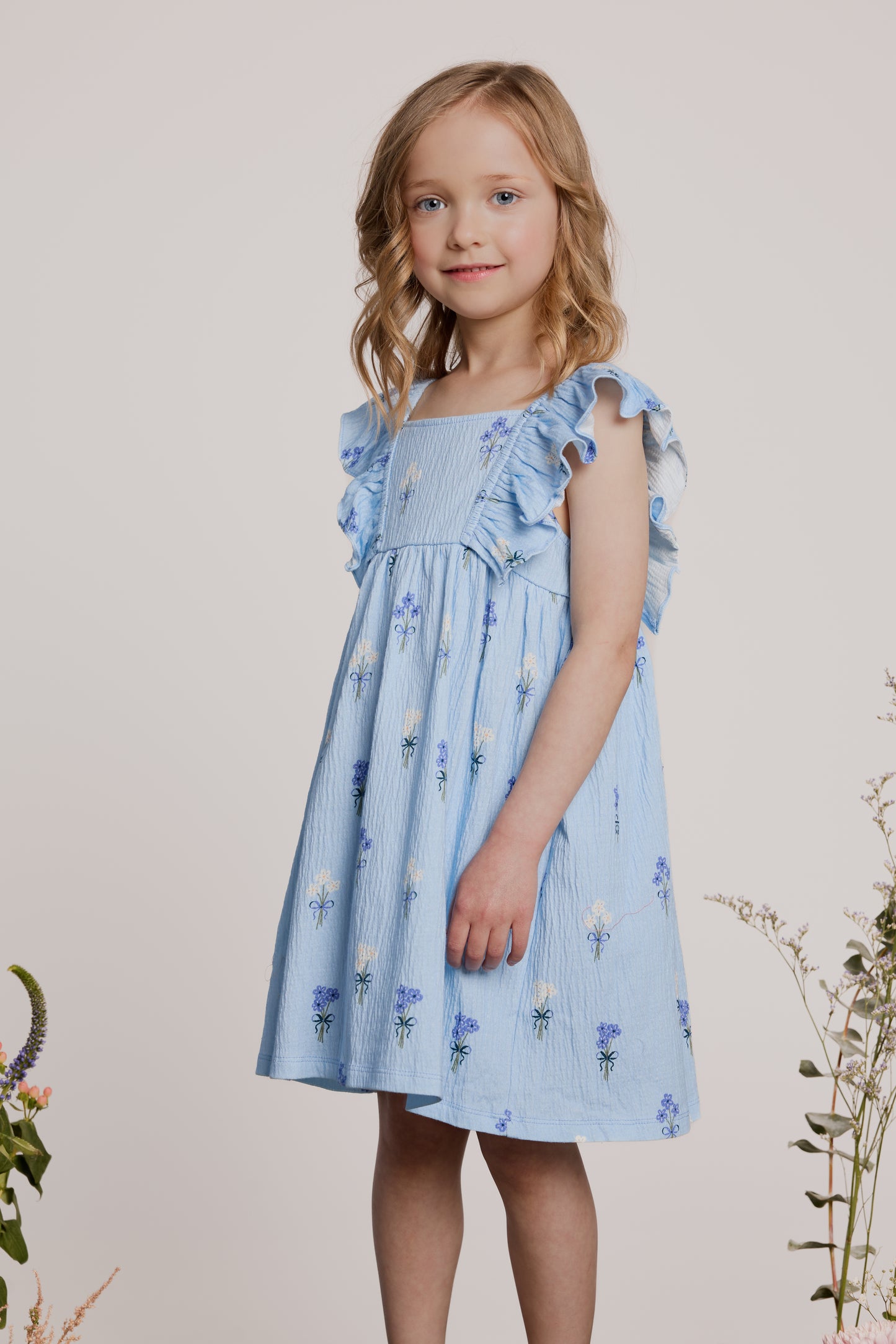 Crinkle Jersey Dress - Blue Flowers