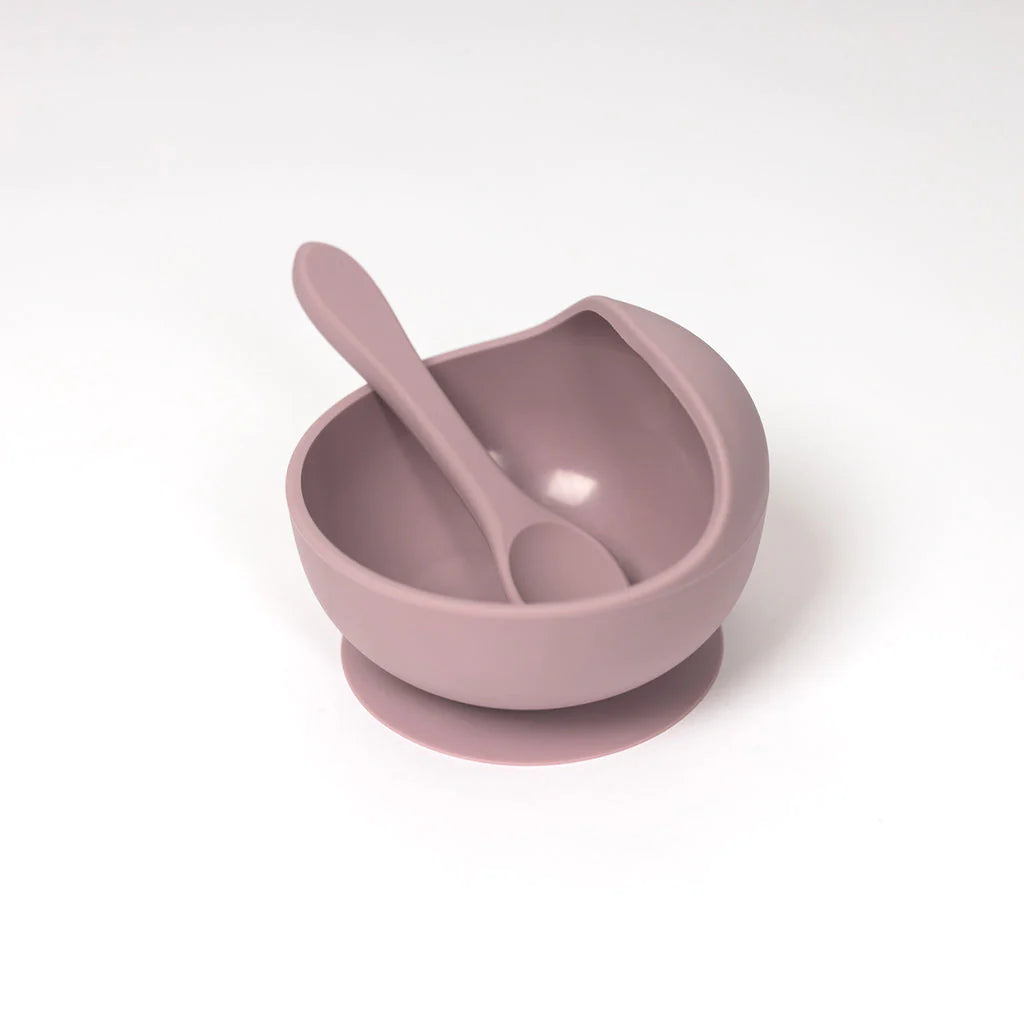 Silicone Suction Bowl and Spoon Set - Pale Mauve
