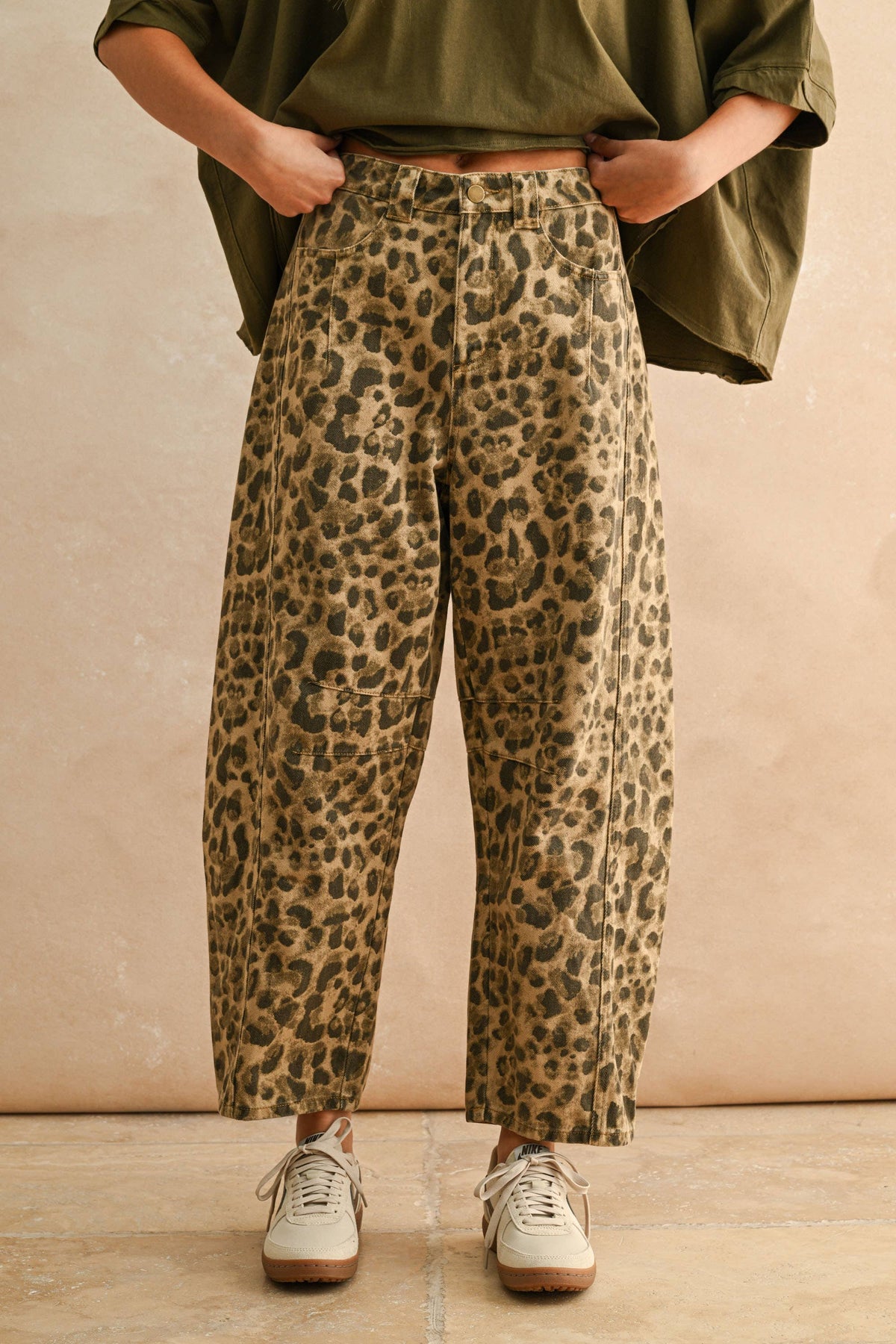 Denim Barrel Pant - Leopard