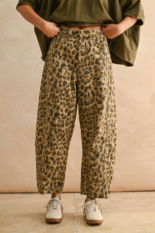 Denim Barrel Pant - Leopard
