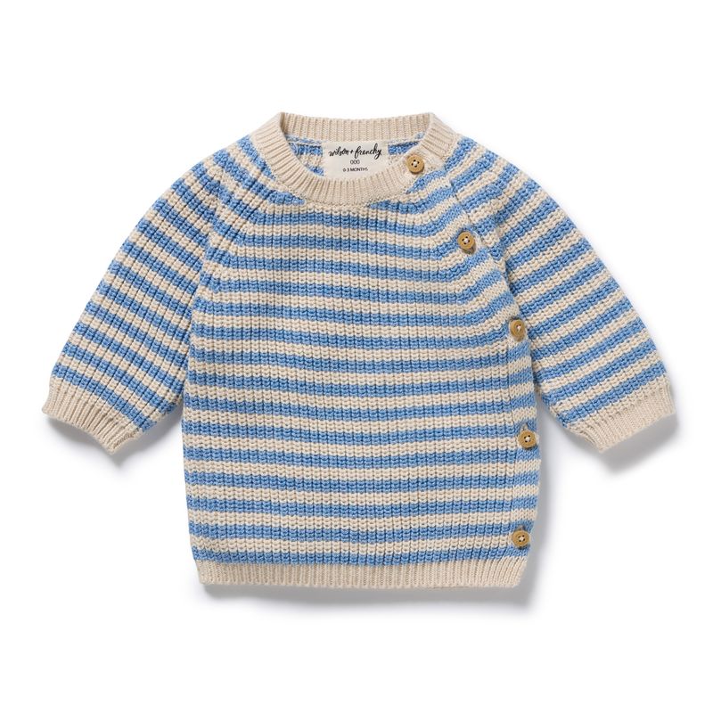 Knit Stripe Kimono Cardigan - Frosted Blue