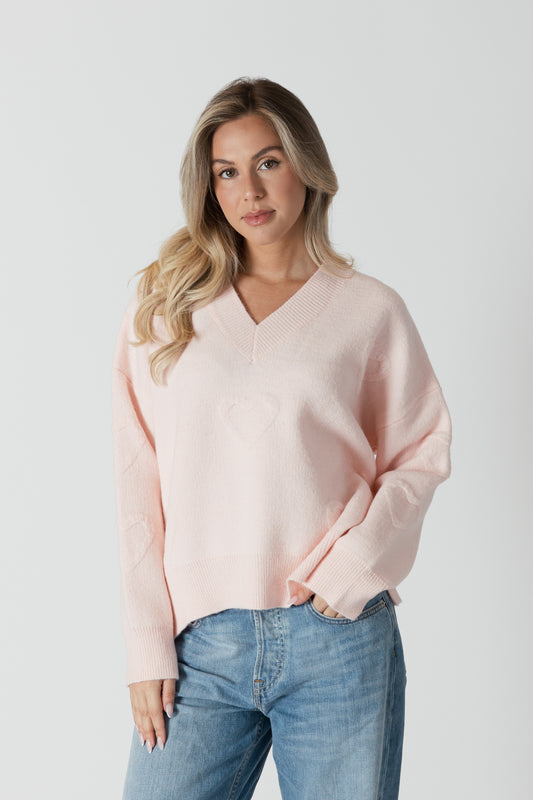 Oceanheart V-neck Sweater - Powder Pink