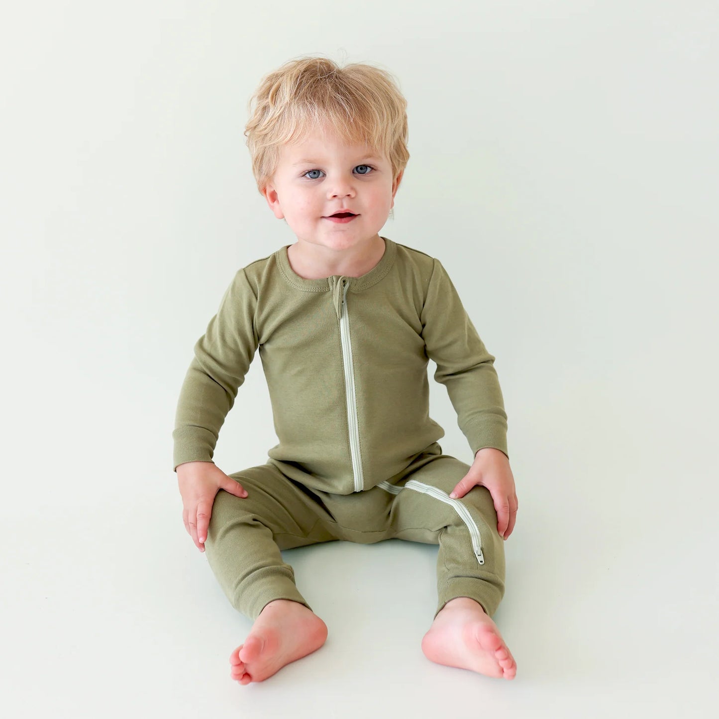 Organic Cotton Zip Romper - Olive