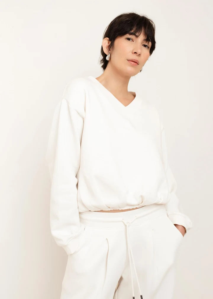 Emma V-Neck Blouson - Gardenia