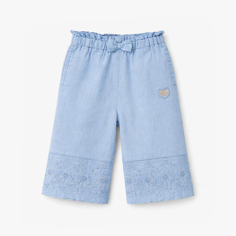 Embroidered Hem Pants - Blue