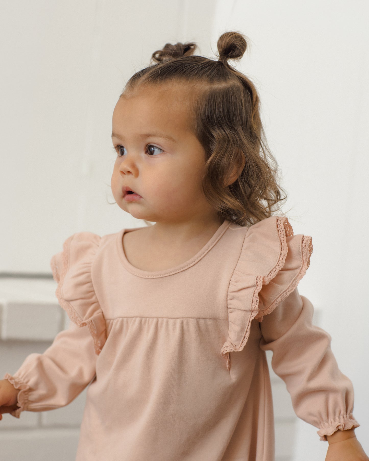 Long Sleeve Flutter Dress - Dusty Rose