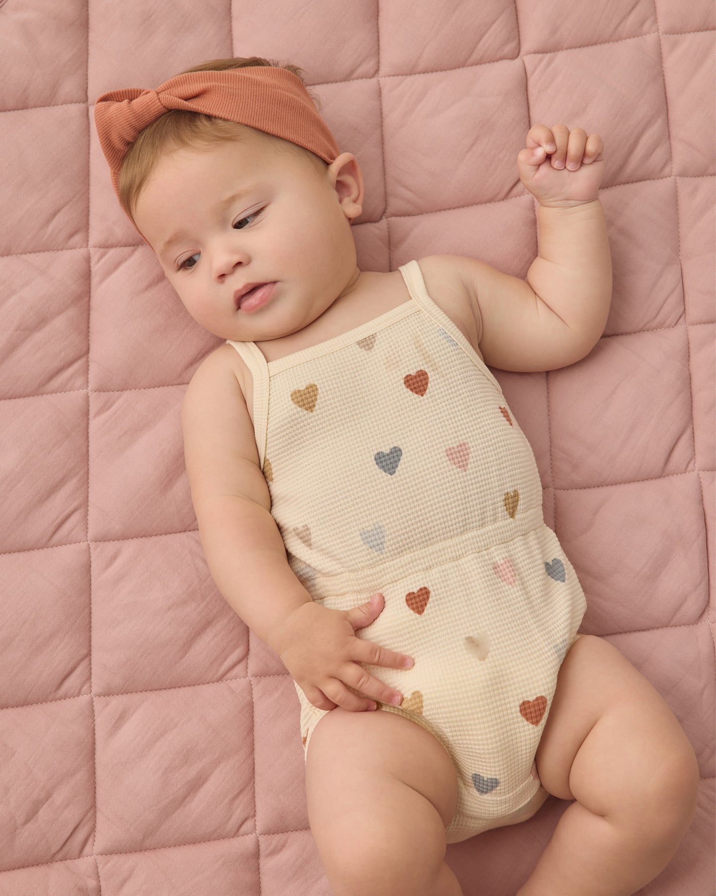 Waffle Cinch Romper - Confetti Hearts