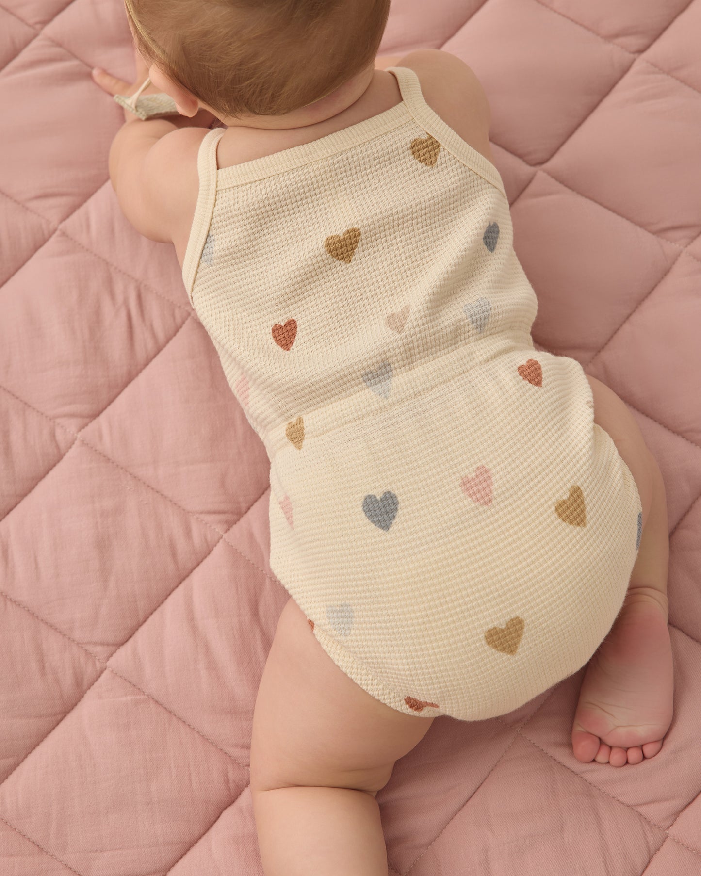 Waffle Cinch Romper - Confetti Hearts