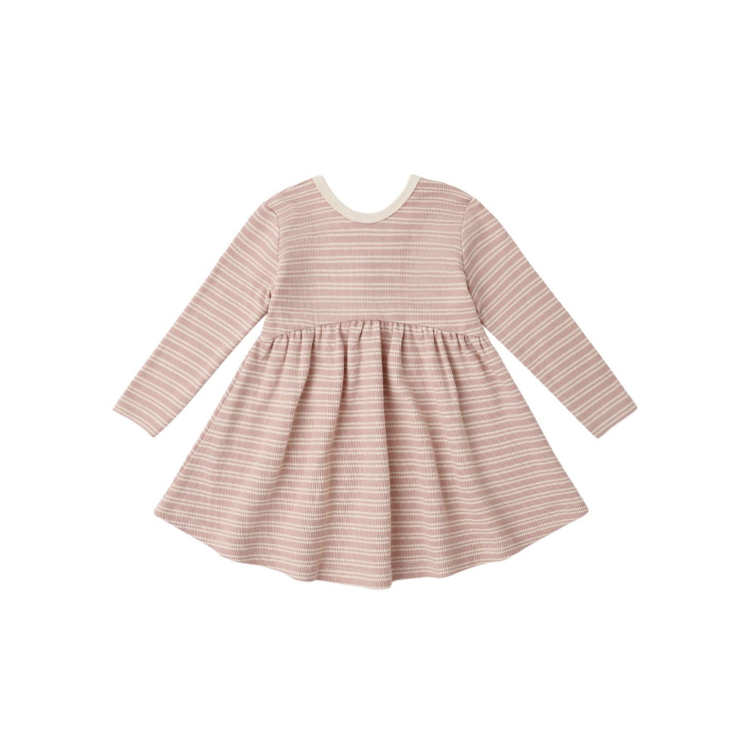 Ribbed Long Sleeve Dress - Dusty Rose Microstripe