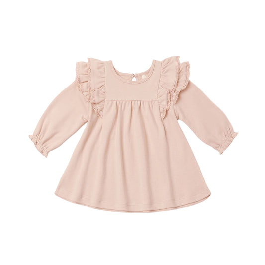 Long Sleeve Flutter Dress - Dusty Rose