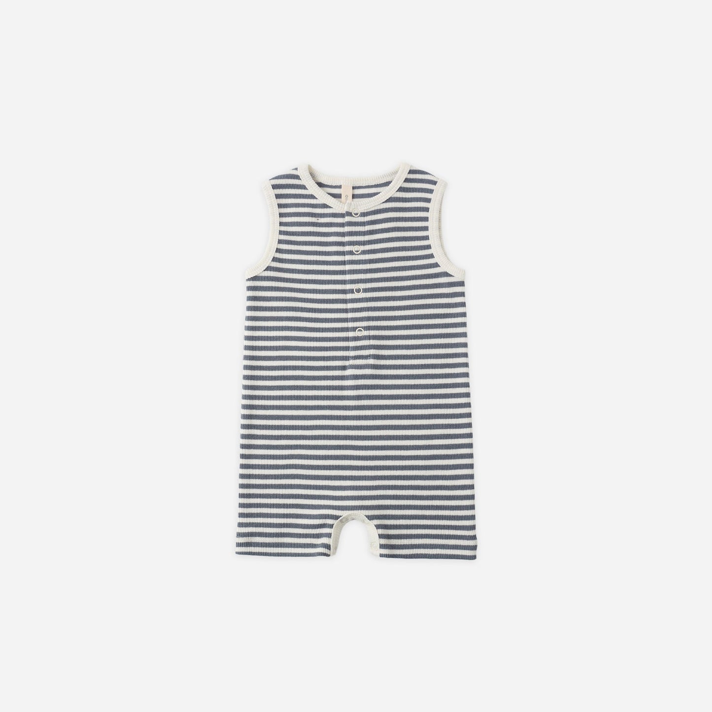 Ribbed Henley Romper - Ocean Stripe