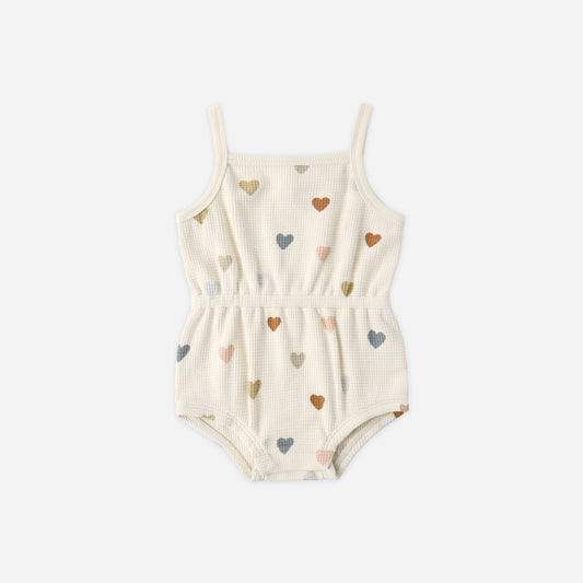 Waffle Cinch Romper - Confetti Hearts