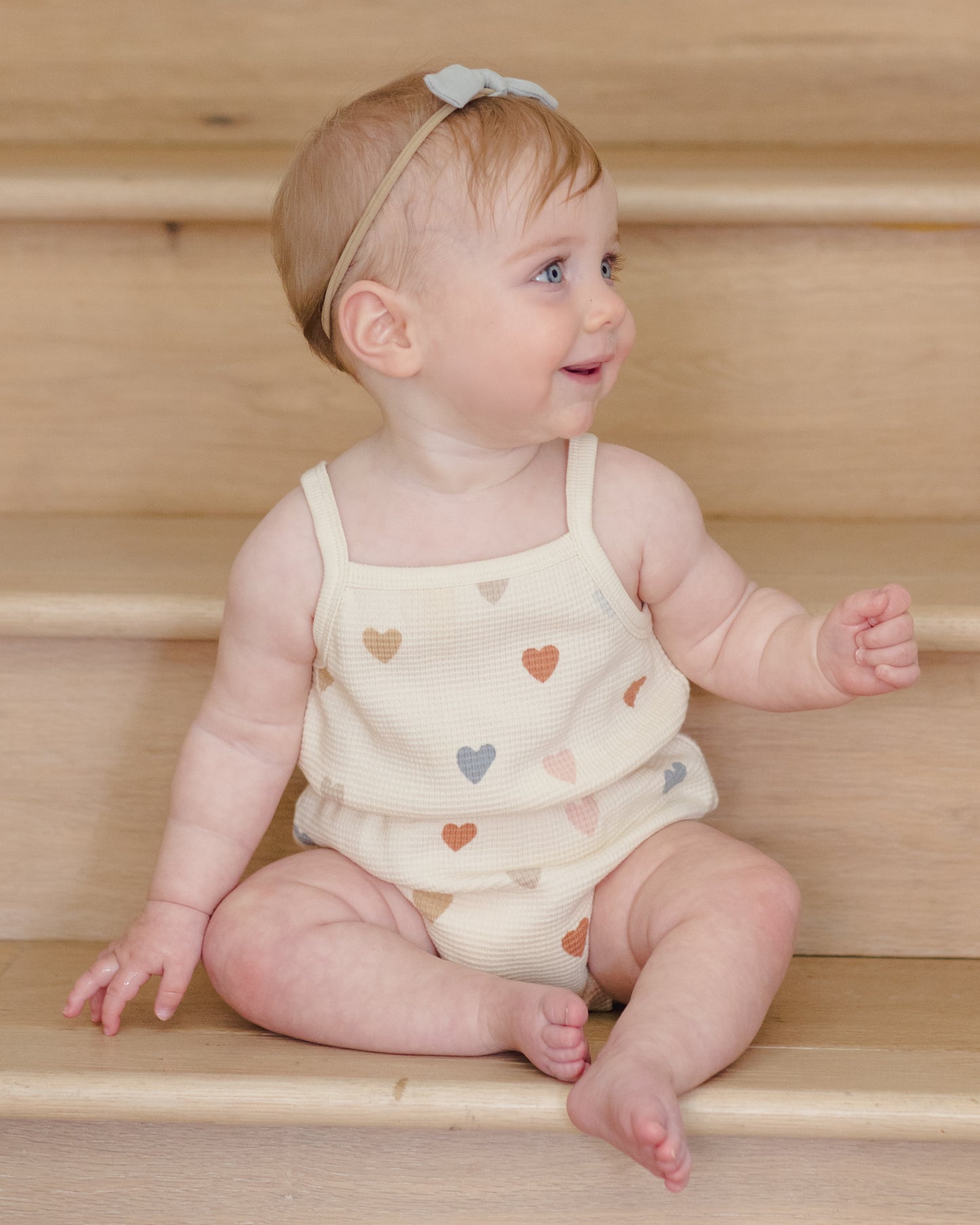 Waffle Cinch Romper - Confetti Hearts
