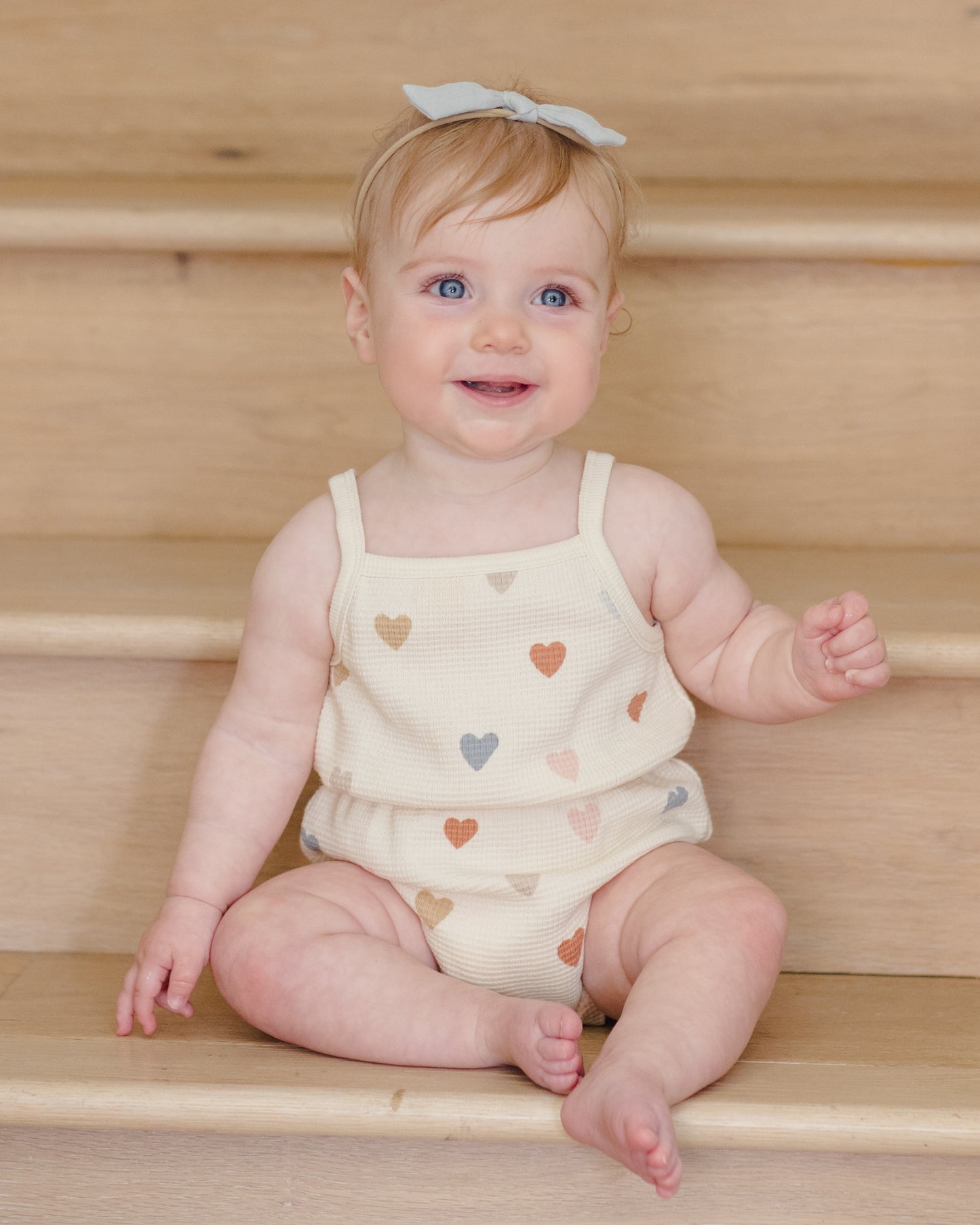 Waffle Cinch Romper - Confetti Hearts
