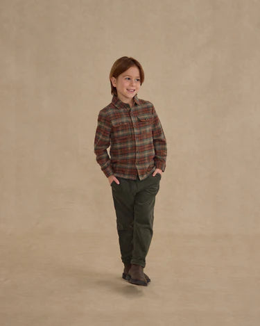 Pocketed Flannel Shirt - Holiday Plaid