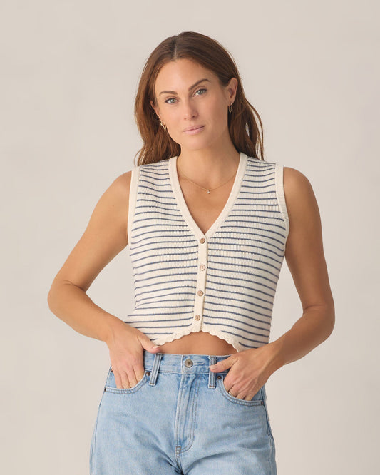Women's Knit Vest - Marine Stripe