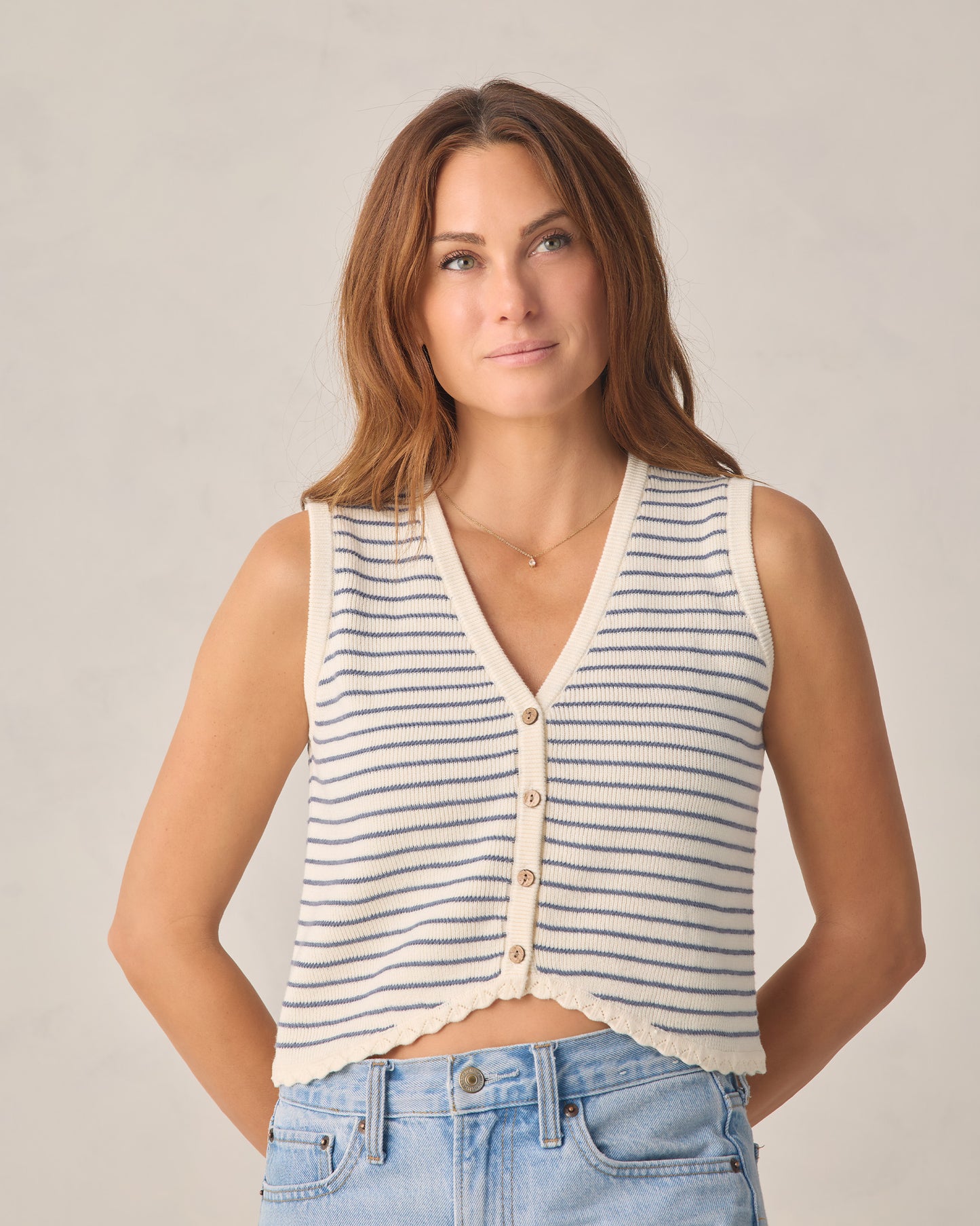 Women's Knit Vest - Marine Stripe