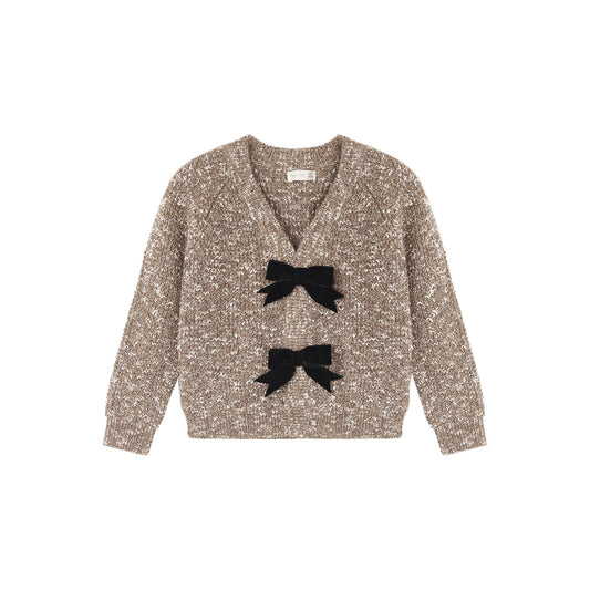 Bow Cardigan - Heathered Stone