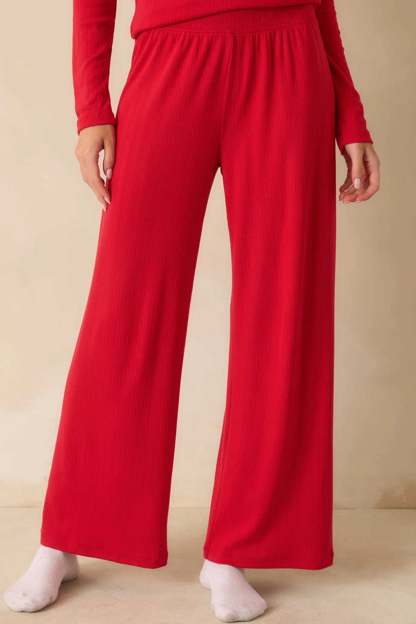 Holly Luxe Pointelle Pant - Festive Red