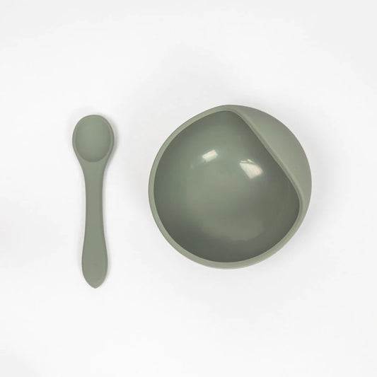 Silicone Suction Bowl and Spoon Set - Sage