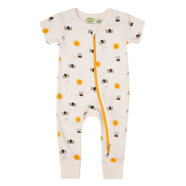 Short Sleeve Zip Romper - Bees