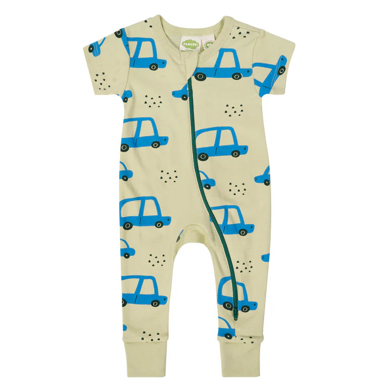 Short Sleeve Zip Romper - Cars