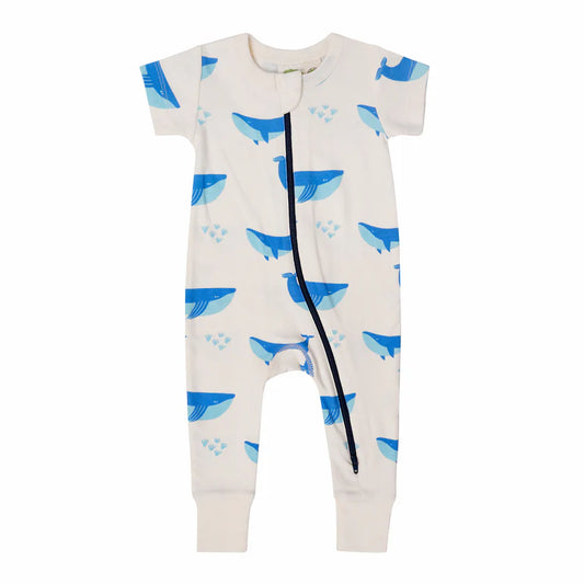 Short Sleeve Zip Romper - Whales