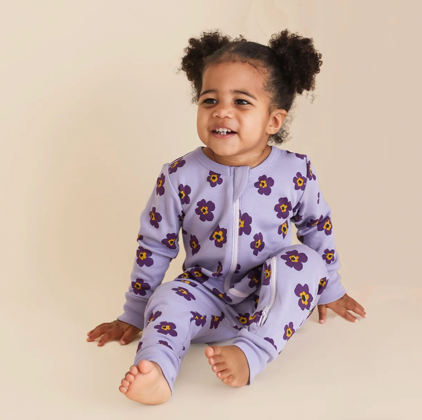 Organic Cotton Zip Romper - Pansies