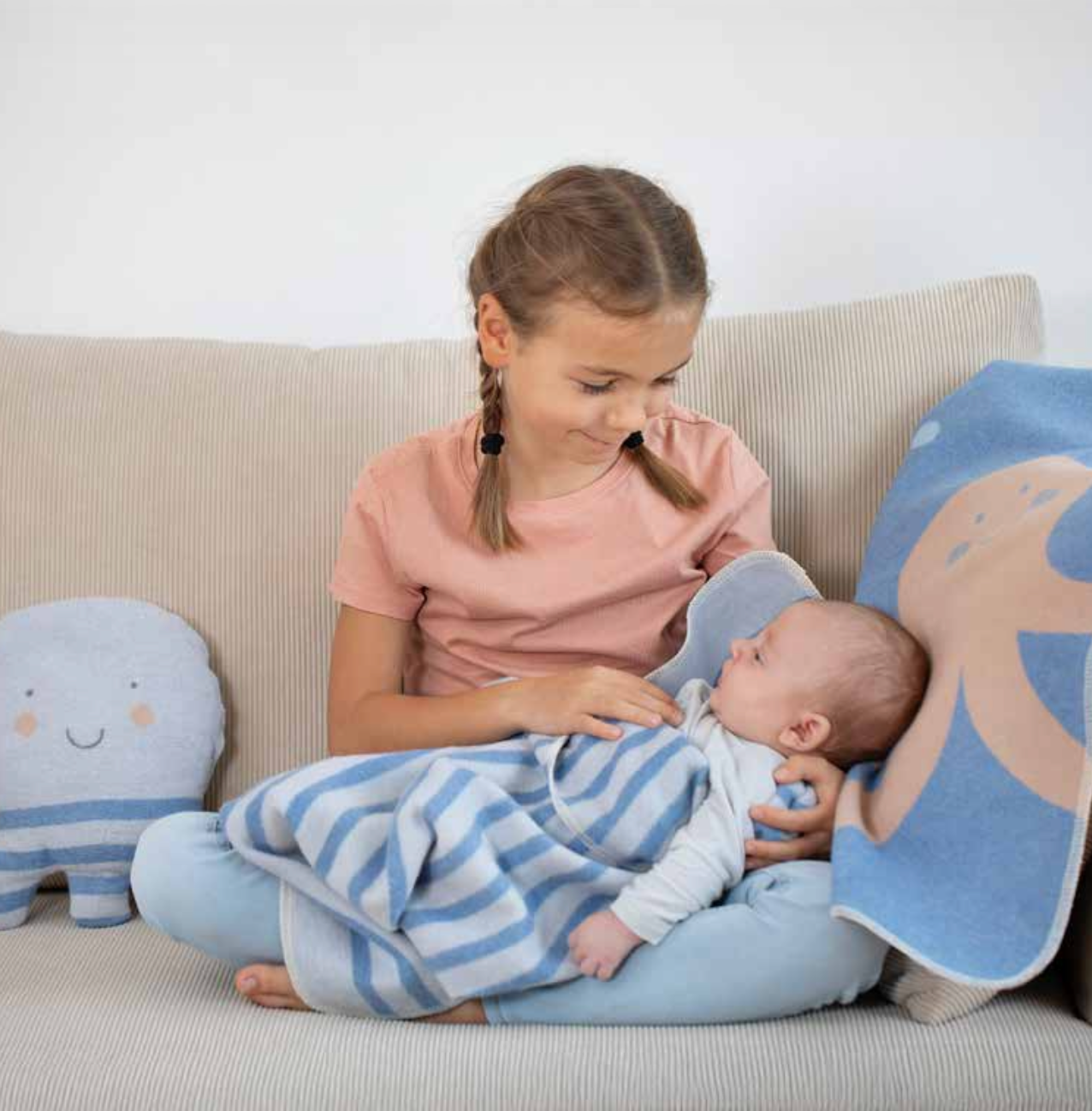 Cotton Flannel Blanket - Simple Stripes (Blue)