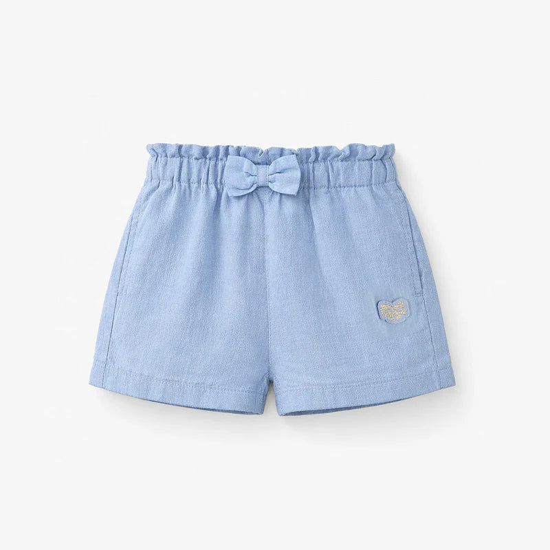 Blue Cotton and Linen Shorts