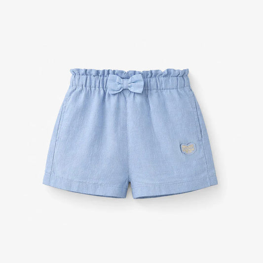 Blue Cotton and Linen Shorts