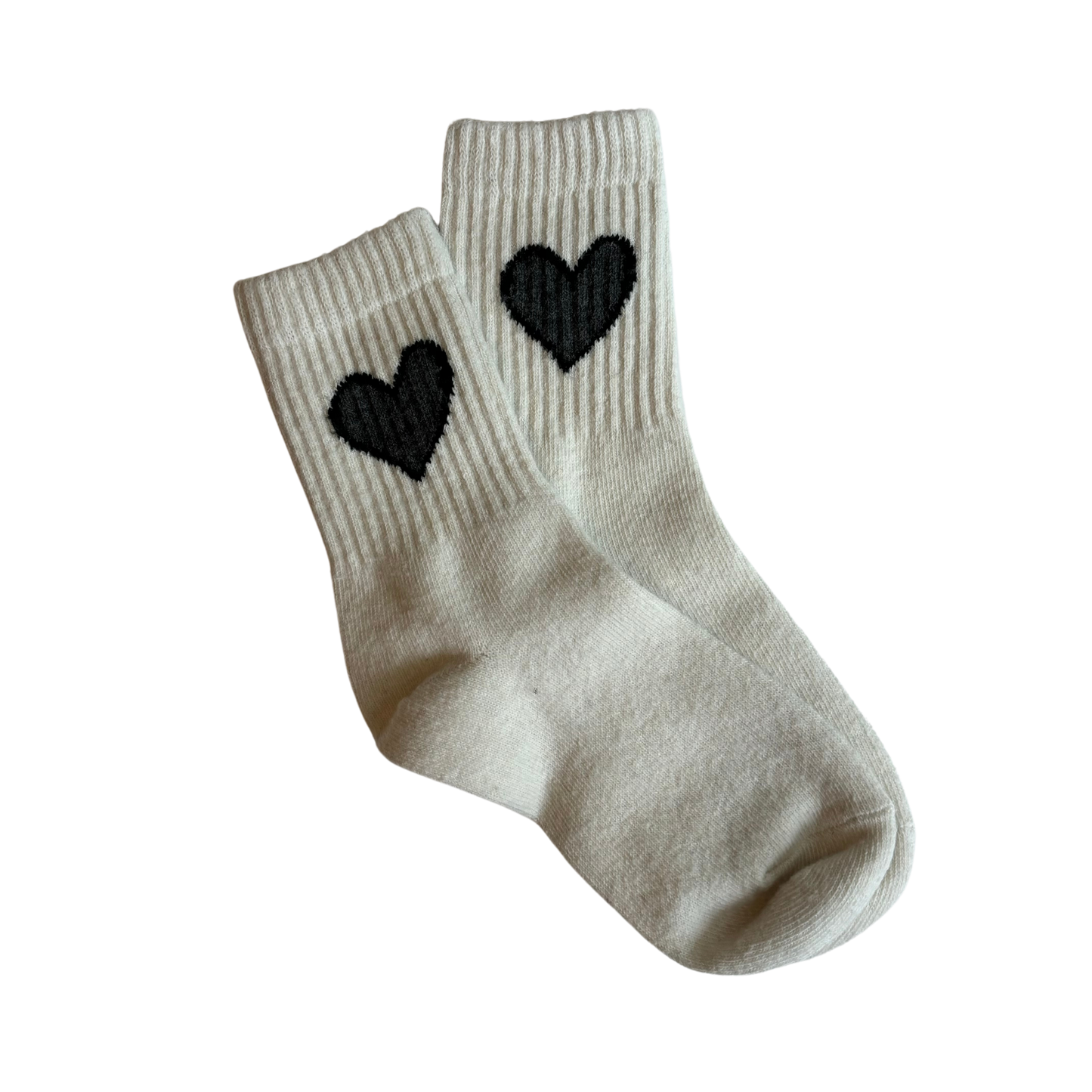 Ribbed Heart Tube Socks - White