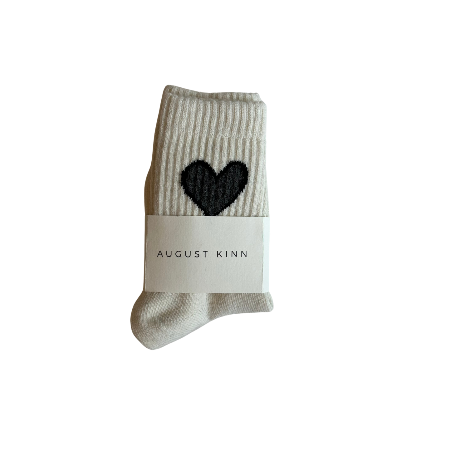 Ribbed Heart Tube Socks - White