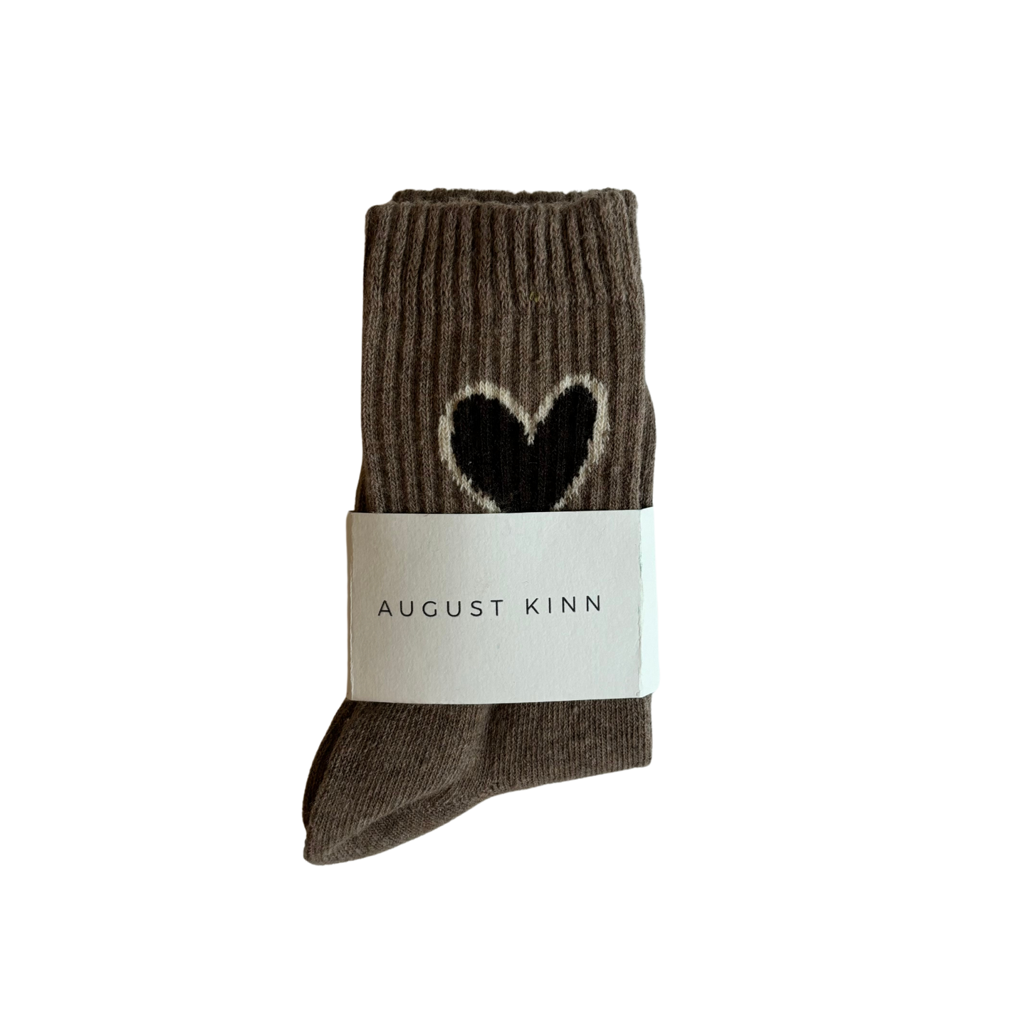 Ribbed Heart Tube Socks - Mocha