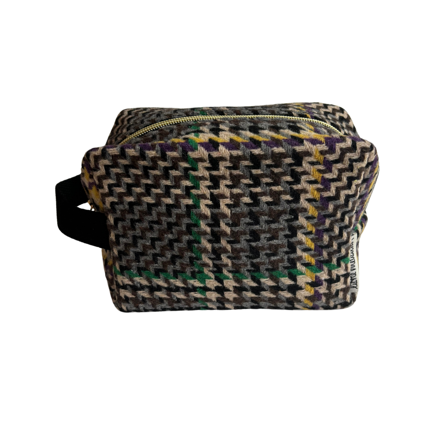 Large Wool Cosmetic Bag - Houndstooth