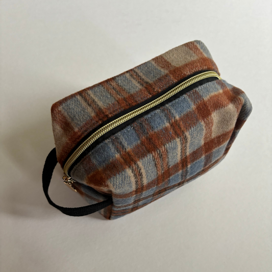 Large Wool Cosmetic Bag - Plaid