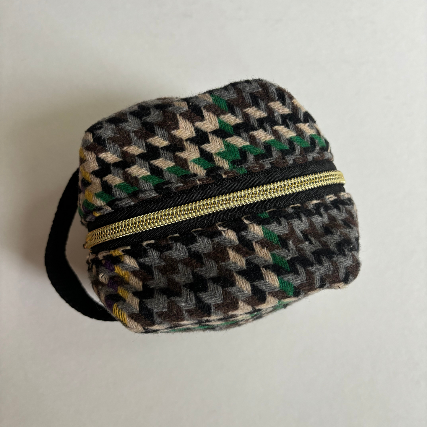 Small Wool Cosmetic Bag - Houndstooth